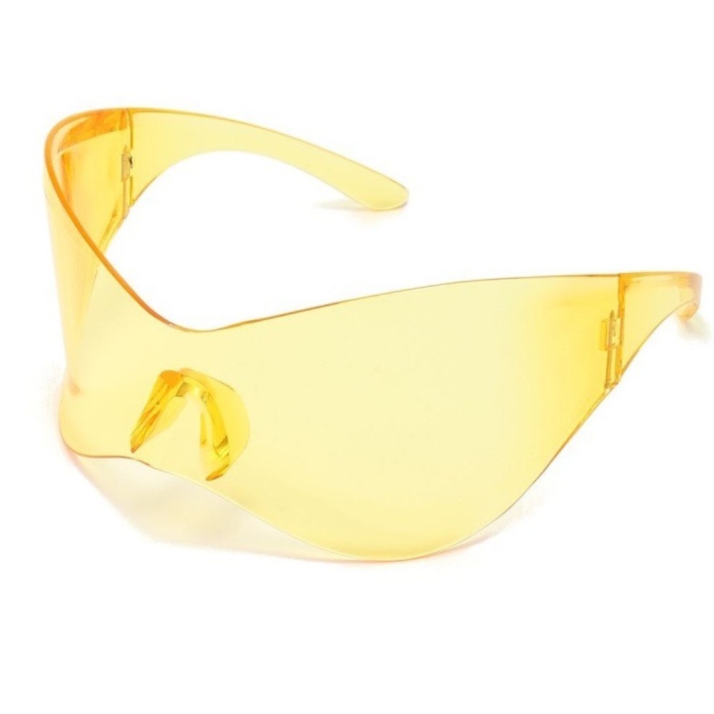 XL Oversized Duckbill Curved Wrap Rimless Shield Plastic Sunglasses Yellow Gafas - Picture 5 of 7